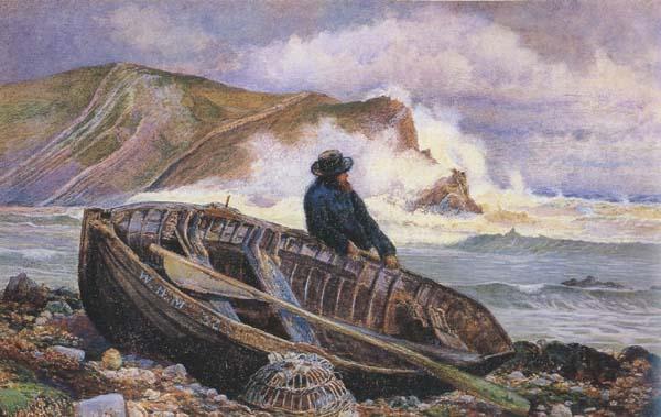 William henry millair A Fisherman with his Dinghy at Lulworth Cove (mk46) Sweden oil painting art